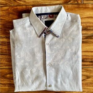 Eight X Men's light blue Dress Shirt with paisley print size medium